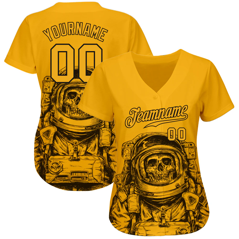 Custom Gold Gold-Black 3D Pattern Astronaut Authentic Baseball Jersey