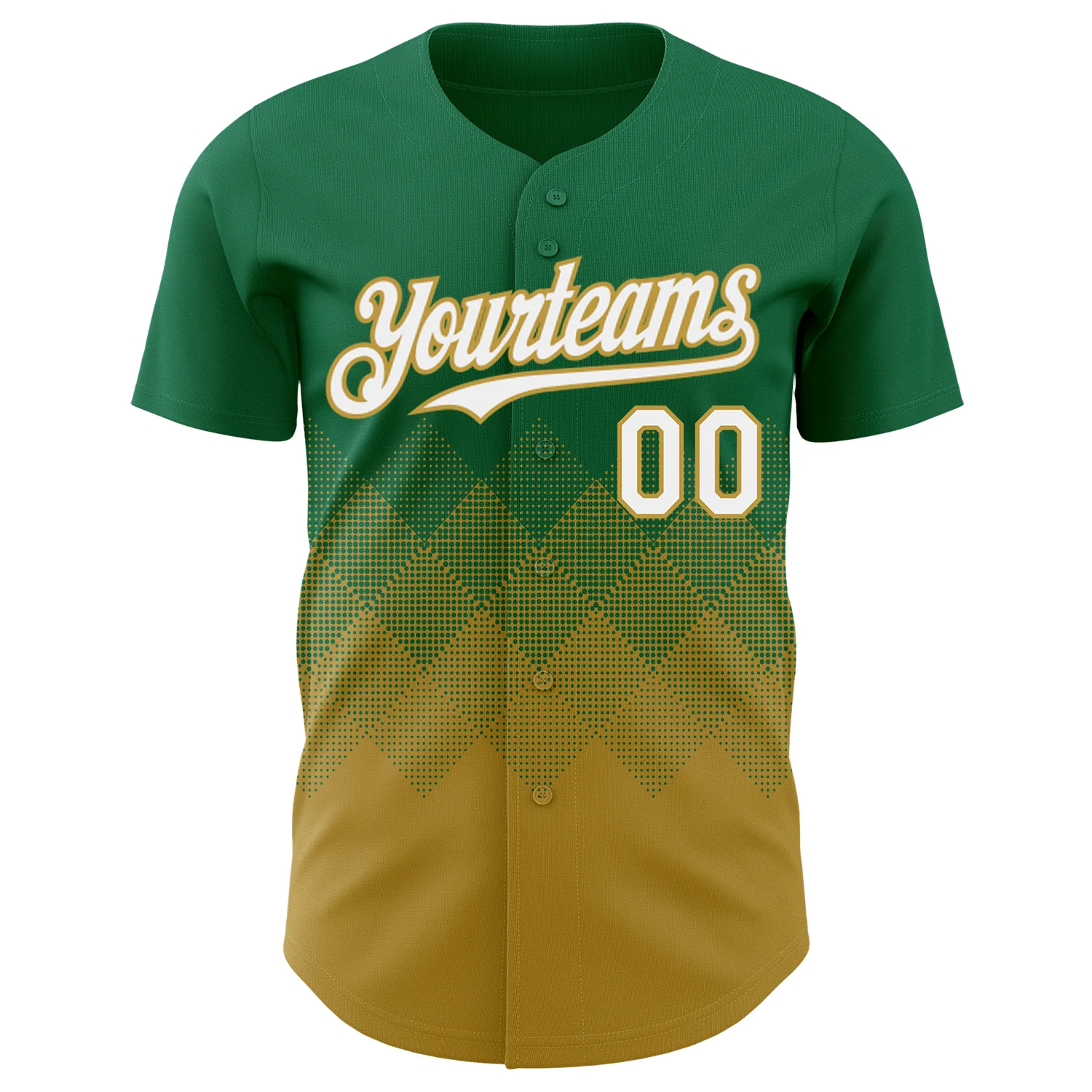 Custom Kelly Green White-Old Gold 3D Gradient Square Shape Authentic Baseball Jersey