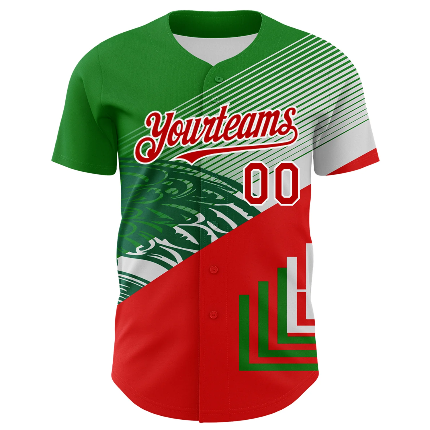 Custom Green Red-White 3D Mexico Authentic Baseball Jersey