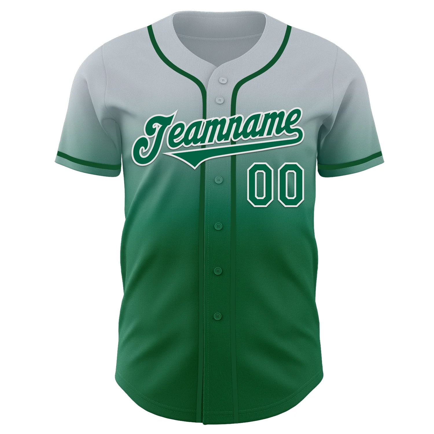 Custom Silver Kelly Green-White Authentic Fade Fashion Baseball Jersey