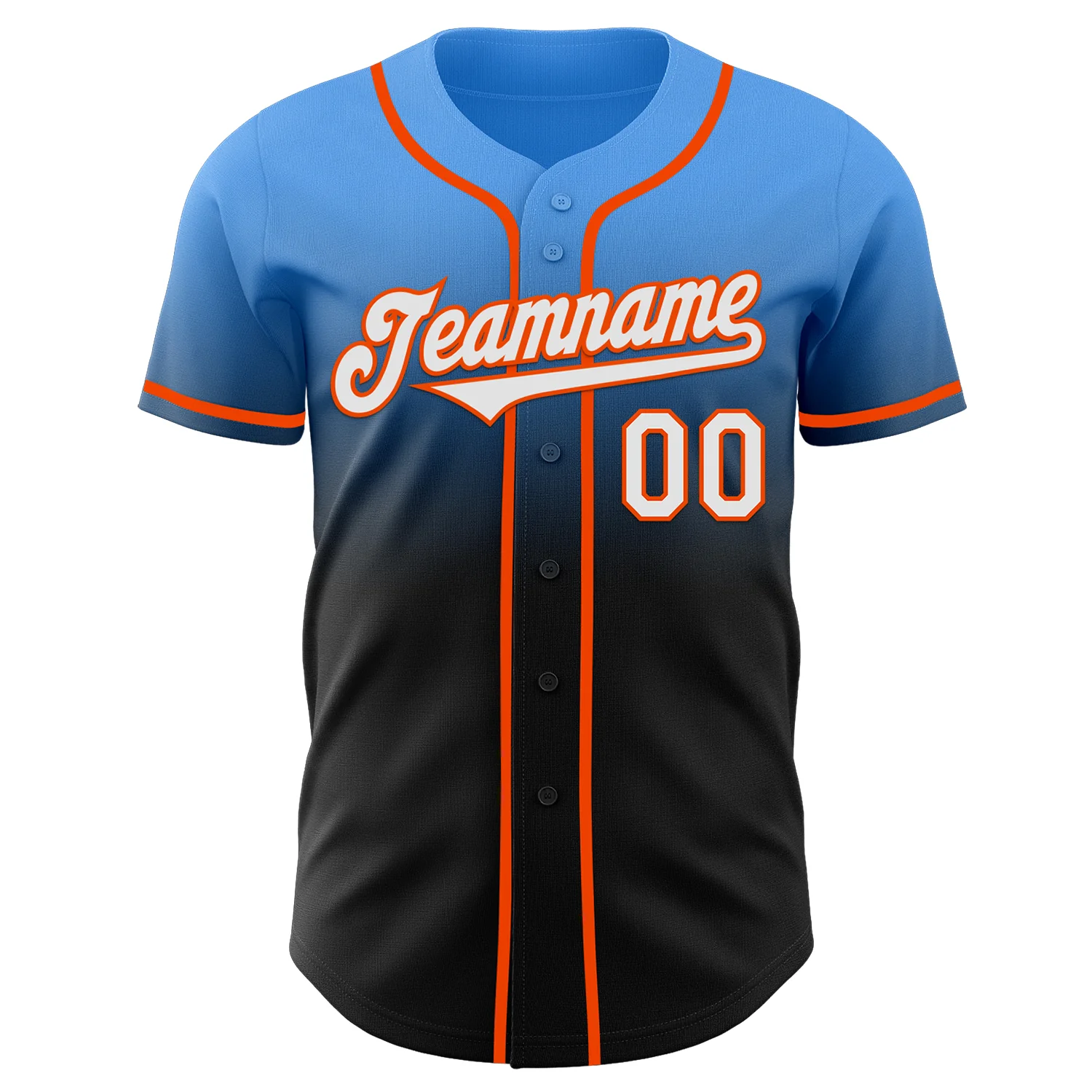 Custom Electric Blue Black-Orange Authentic Fade Fashion Baseball Jersey