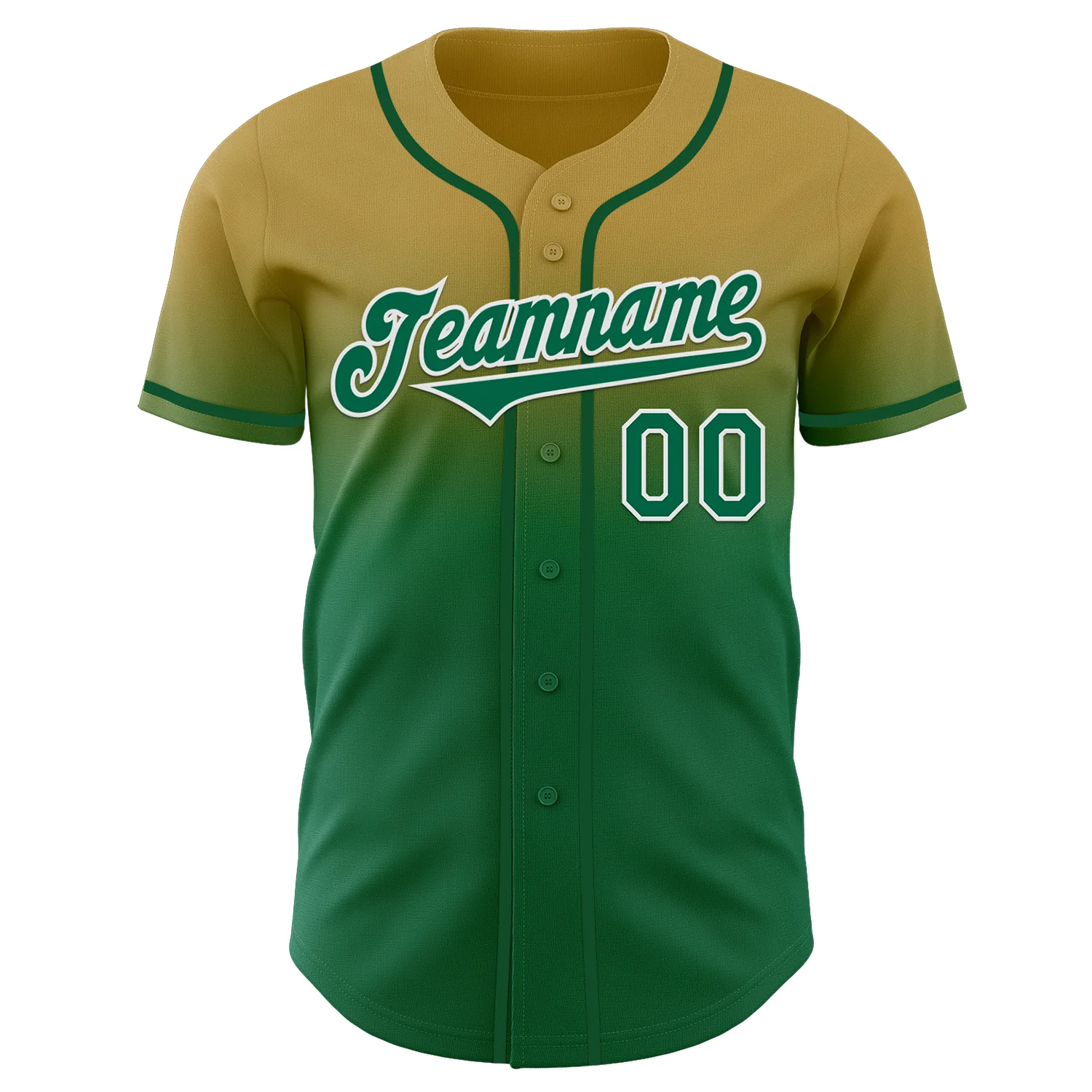 Custom Old Gold Kelly Green-White Authentic Fade Fashion Baseball Jersey