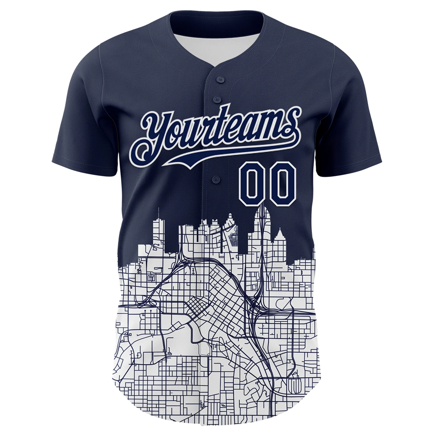 Custom Navy White 3D Pattern Design Atlanta Cityscape Urban Map Authentic Baseball Jersey