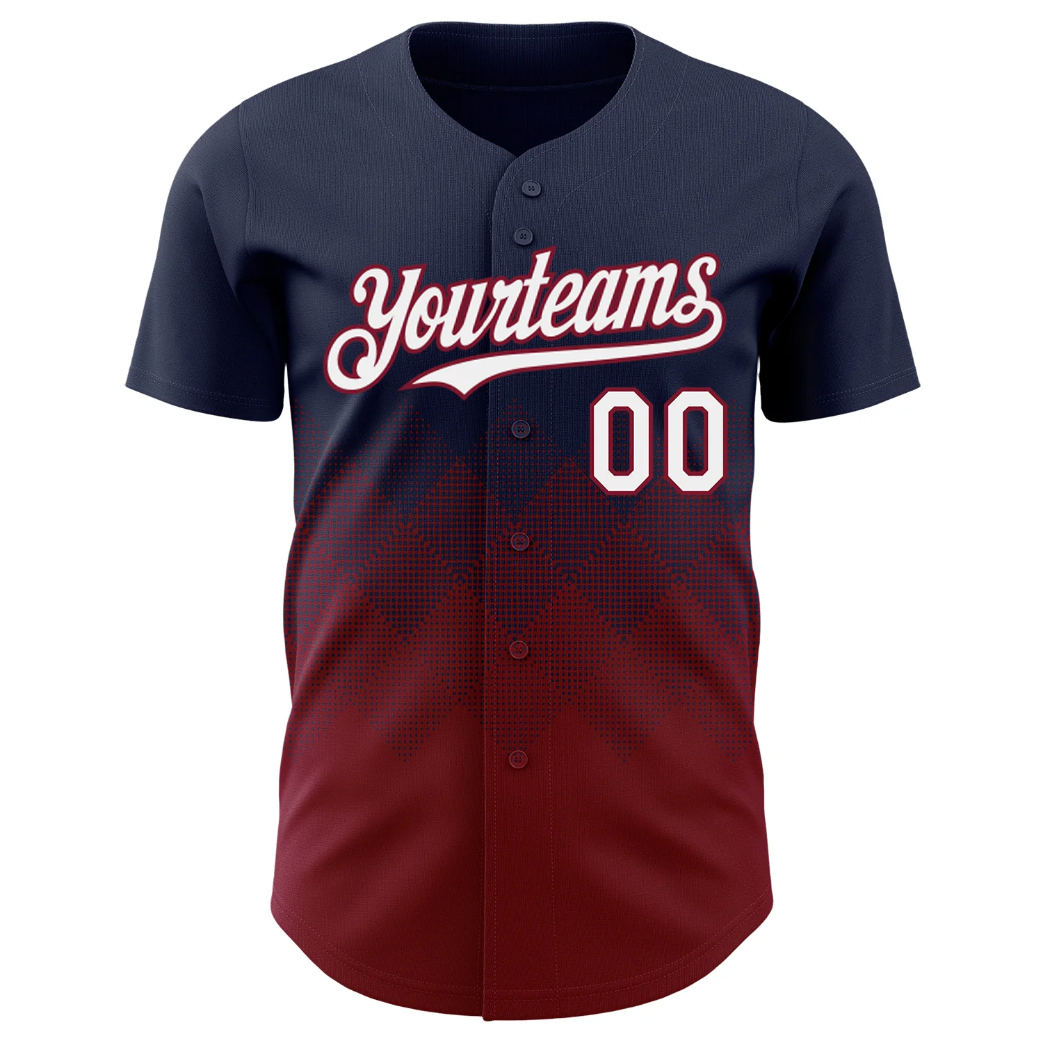 Custom Navy White-Crimson 3D Gradient Square Shape Authentic Baseball Jersey