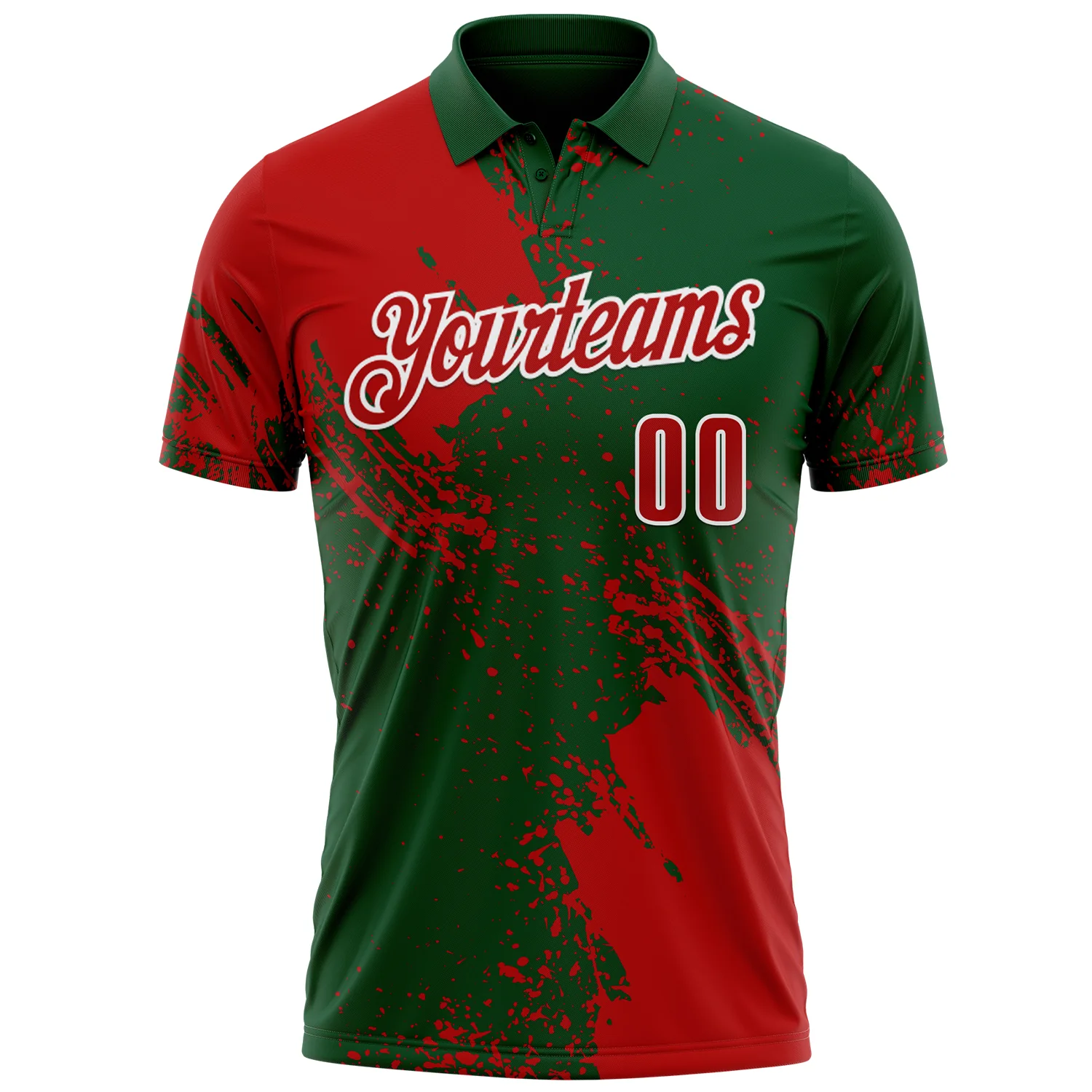 Custom Red Green-White 3D Pattern Design Abstract Brush Stroke Performance Polo Shirt