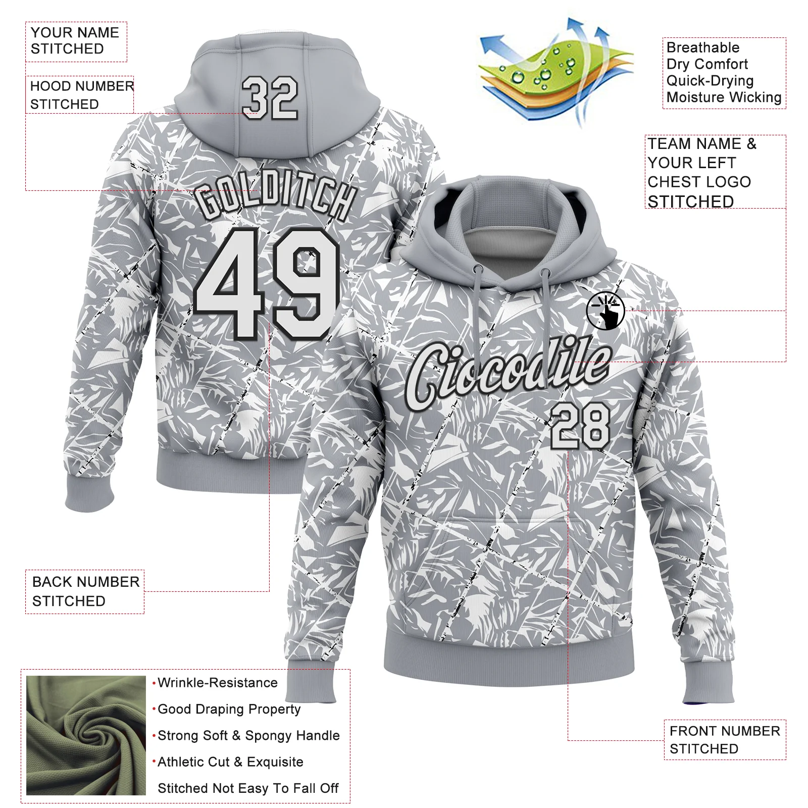 Custom Stitched Gray White-Black 3D Pattern Design Grunge Art Sports Pullover Sweatshirt Hoodie