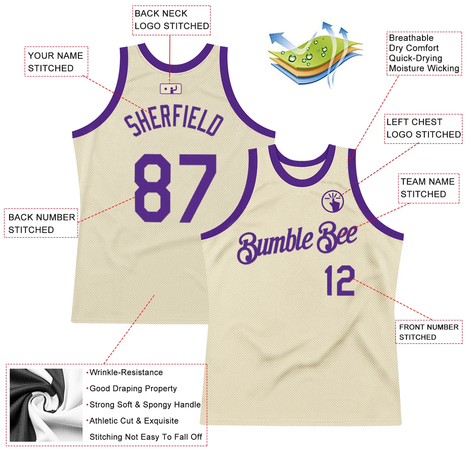 Custom Cream Purple Authentic Throwback Basketball Jersey
