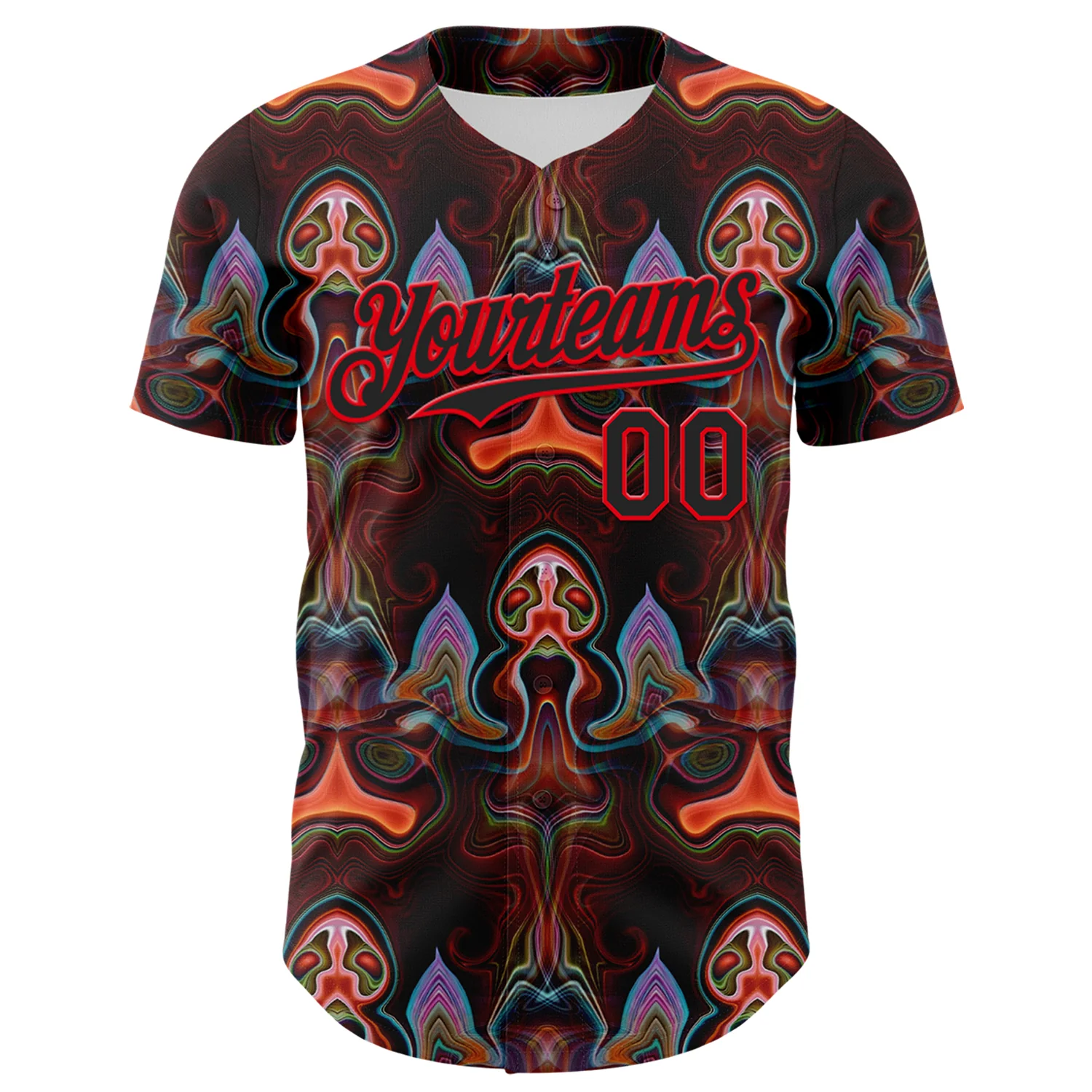 Custom Brown Black-Fire Red 3D Pattern Design Rave Psychedelic Fluid Art Authentic Baseball Jersey