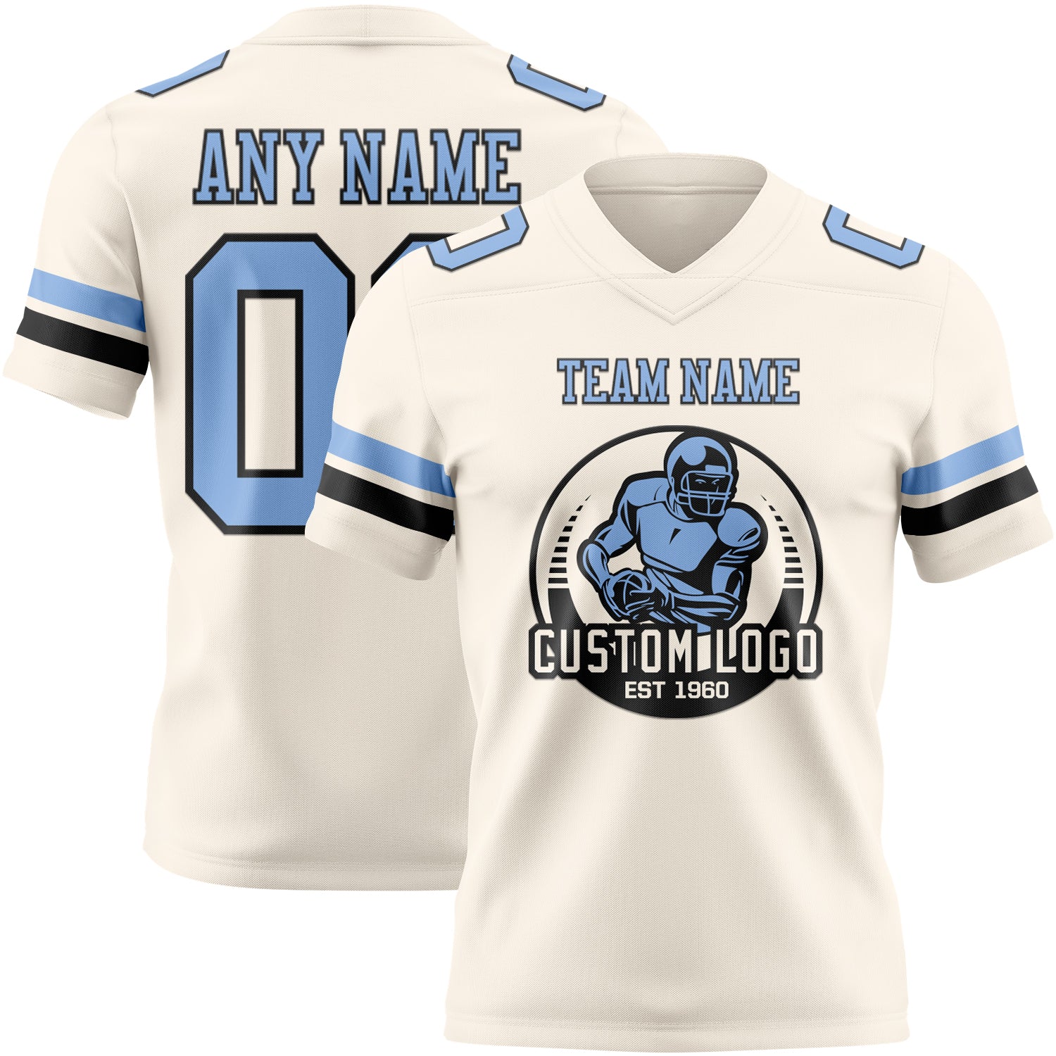 Custom Cream Light Blue-Black Authentic Football Jersey