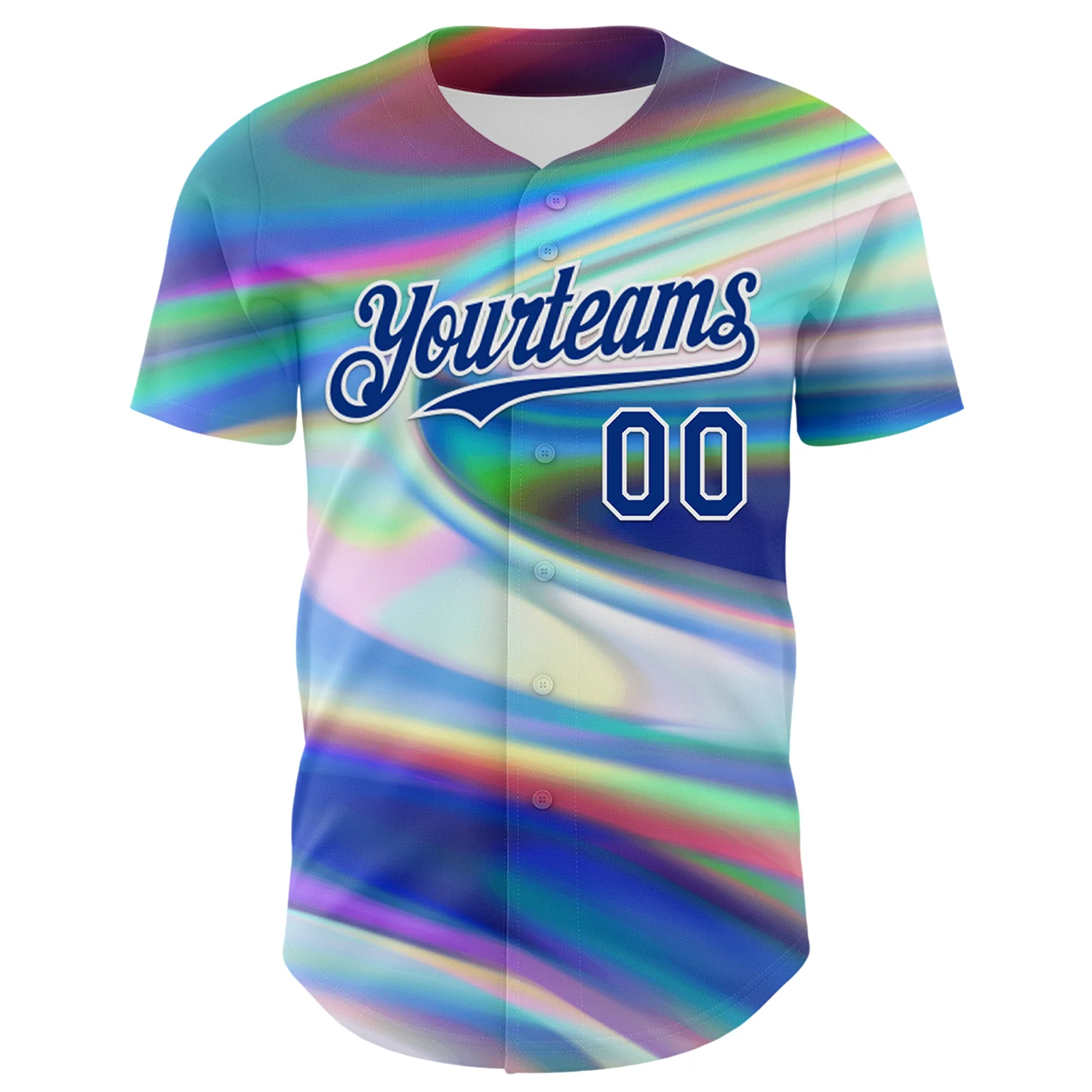 Custom White Royal 3D Pattern Design Rave Psychedelic Holographic Vaporwave Style Authentic Baseball Jersey