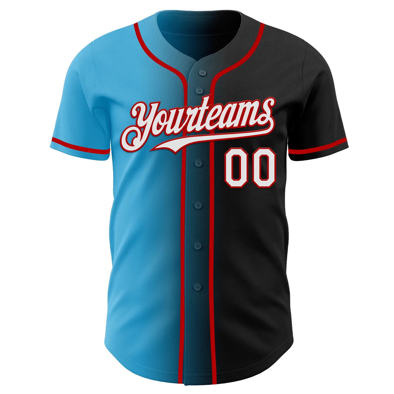 Custom Black White Sky Blue-Red Authentic Gradient Fashion Baseball Jersey