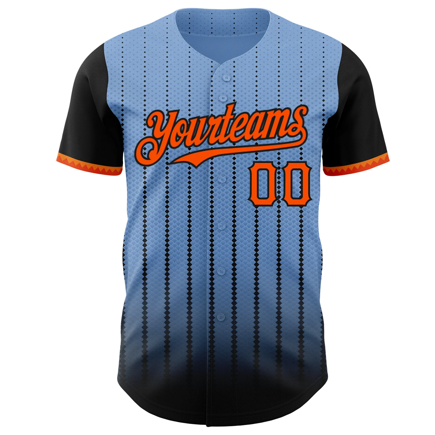 Custom Light Blue Orange-Black 3D Pattern Design Gradient Geometric Shape Authentic Baseball Jersey