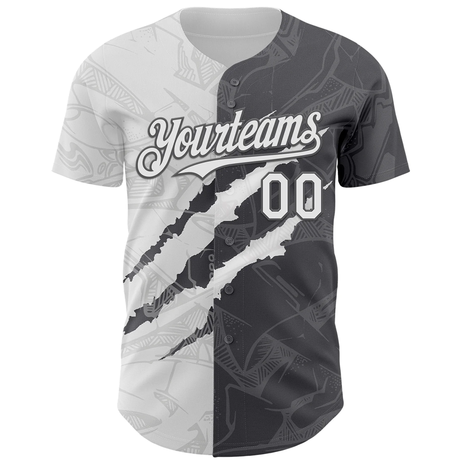 Custom Graffiti Pattern White-Steel Gray 3D Scratch Authentic Baseball Jersey