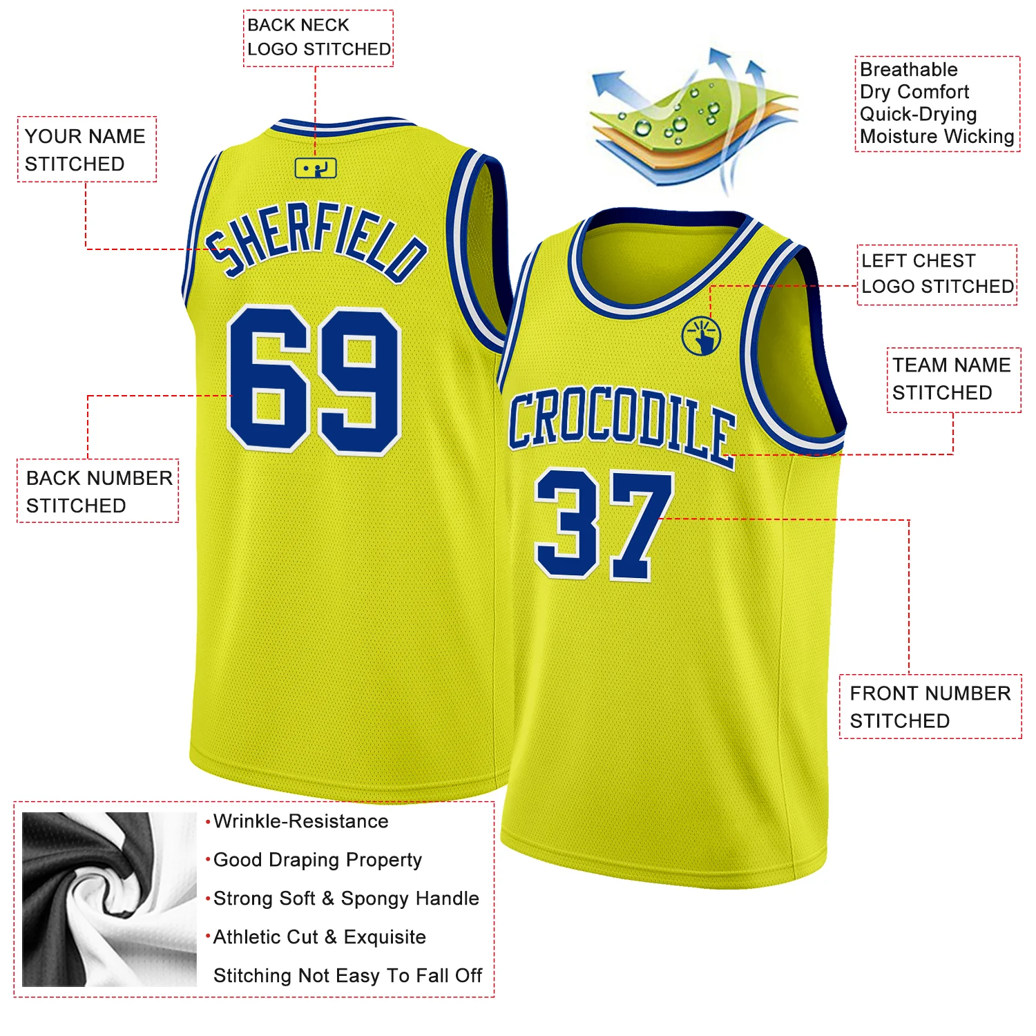 Custom Neon Yellow Royal-White Authentic Basketball Jersey