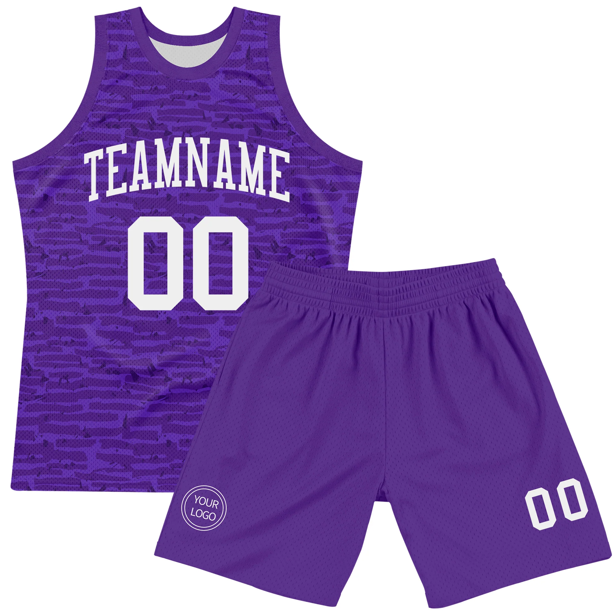 Custom Purple White Fragment Art Round Neck Sublimation Basketball Suit Jersey
