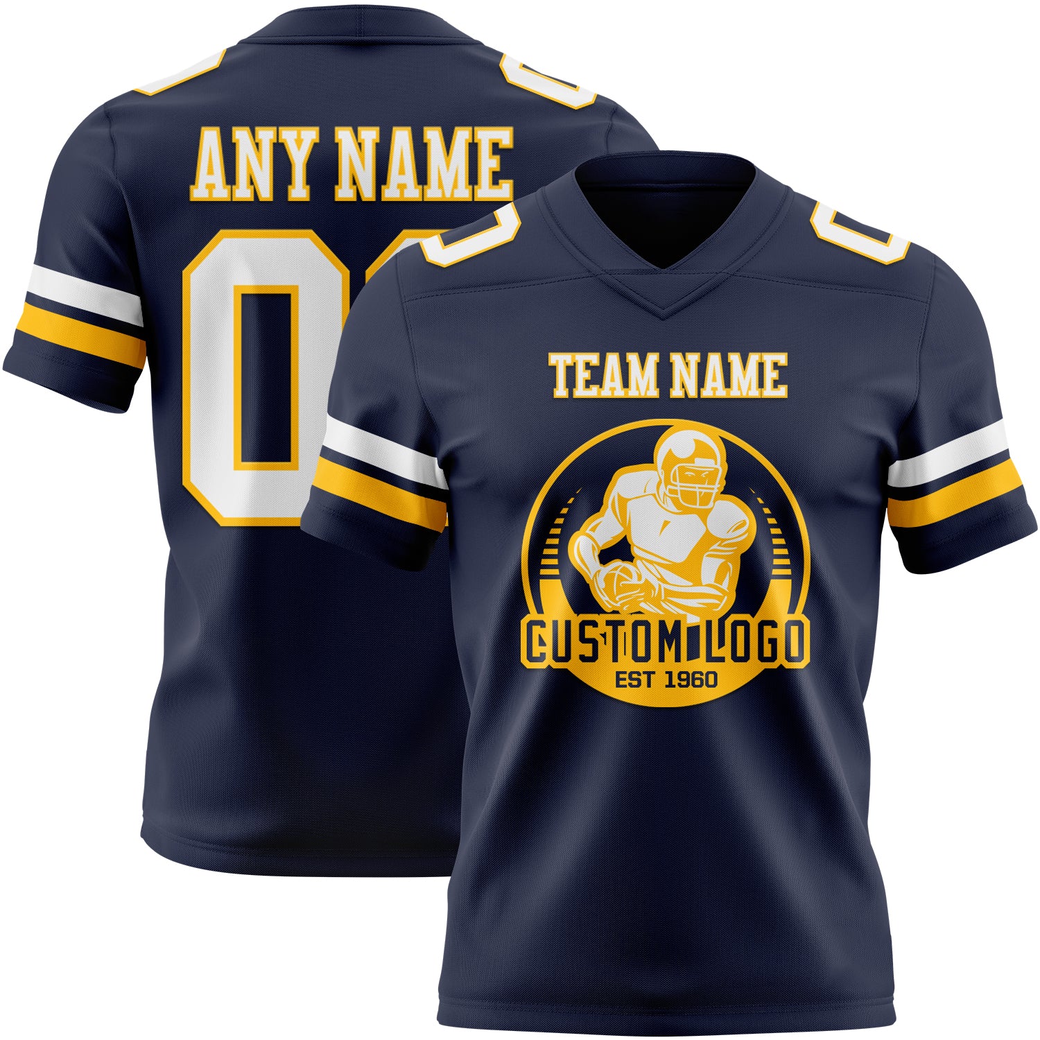 Custom Navy White-Gold Authentic Football Jersey