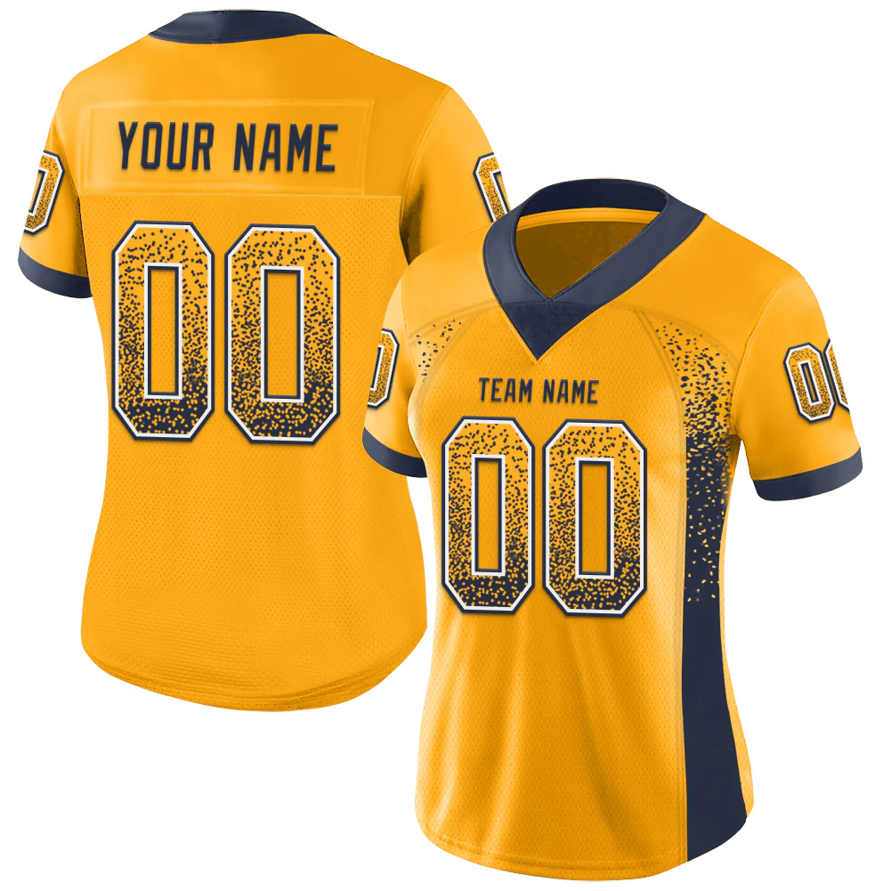 Custom Gold Navy-White Drift Fashion Football Jersey