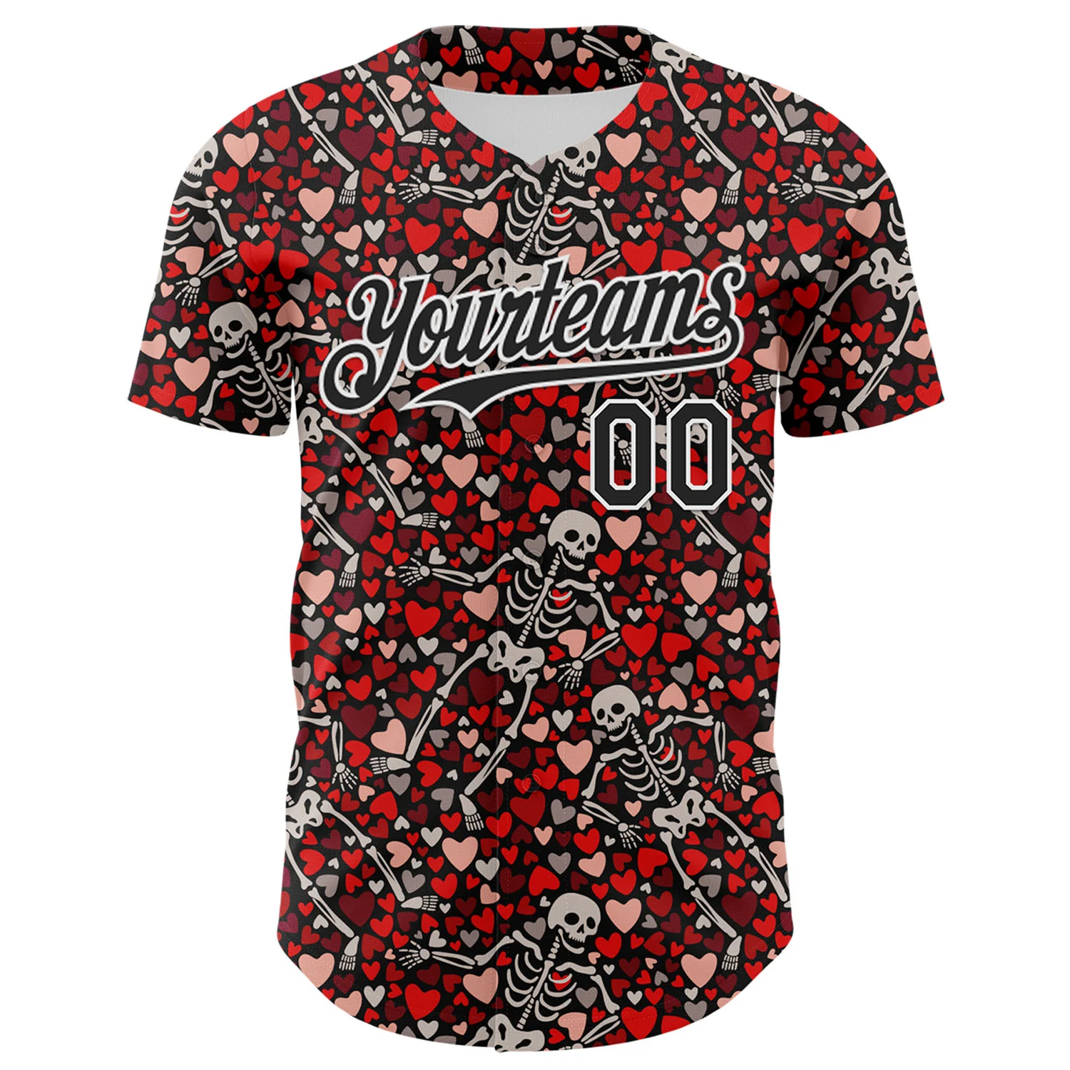 Custom Black White 3D Skeleton And Heart Authentic Baseball Jersey