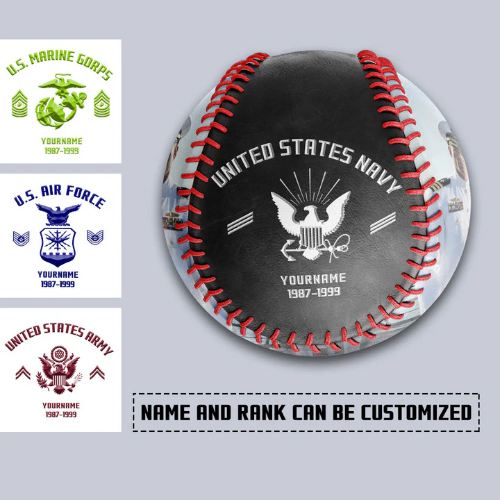Personalized Black U.S Veteran Navy Photo Baseballs