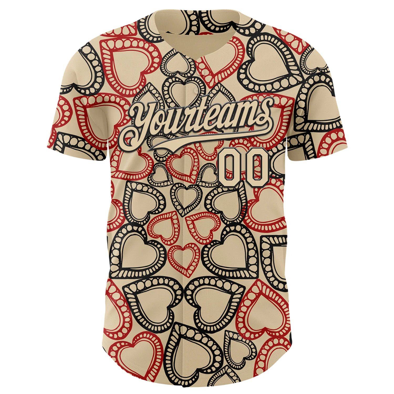 Custom City Cream Black Valentine's Day Love Heart Authentic Baseball Jersey