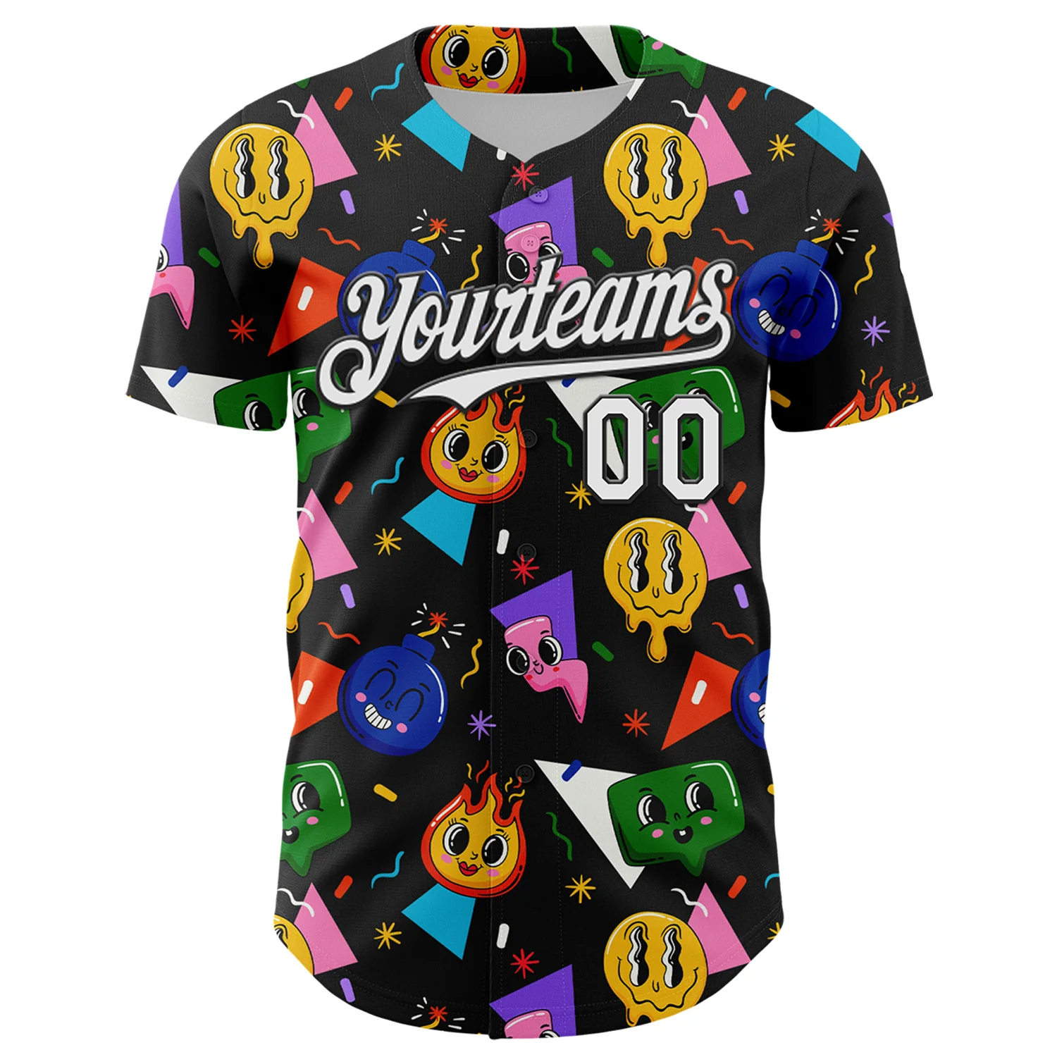 Custom Black White 3D Pattern Design Funny Cartoon Emoji Face Authentic Baseball Jersey