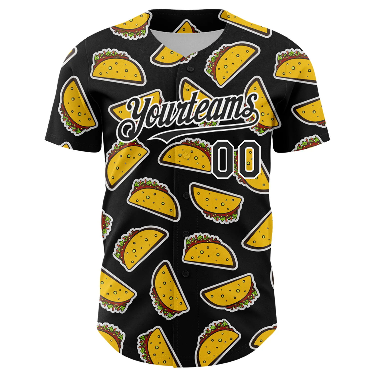 Custom Black White 3D Mexican Festival Taco Cinco de Mayo Authentic Baseball Jersey