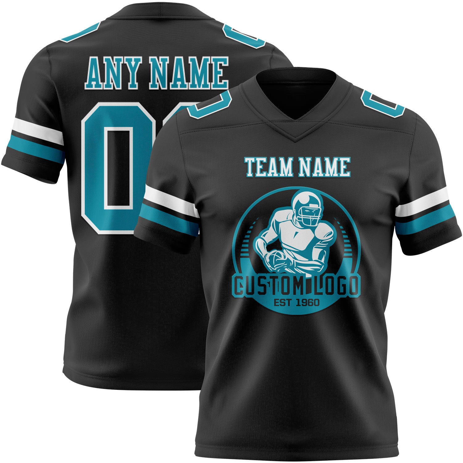 Custom Black Teal-White Authentic Football Jersey