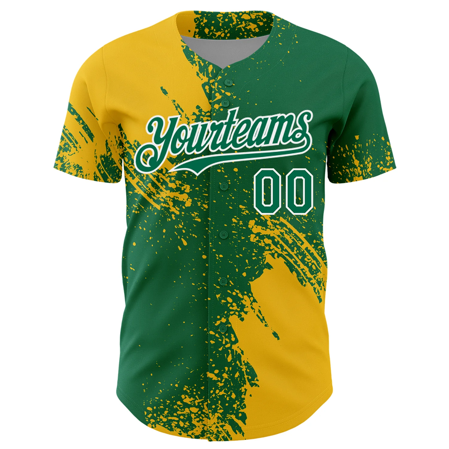Custom Yellow Kelly Green-White 3D Pattern Design Abstract Brush Stroke Authentic Baseball Jersey