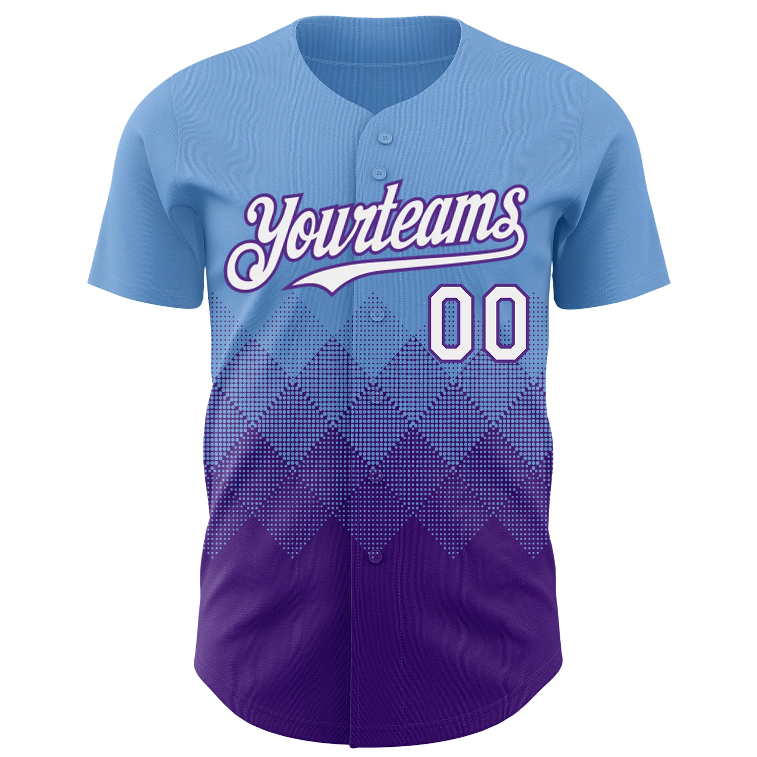 Custom Light Blue White-Purple 3D Gradient Square Shape Authentic Baseball Jersey