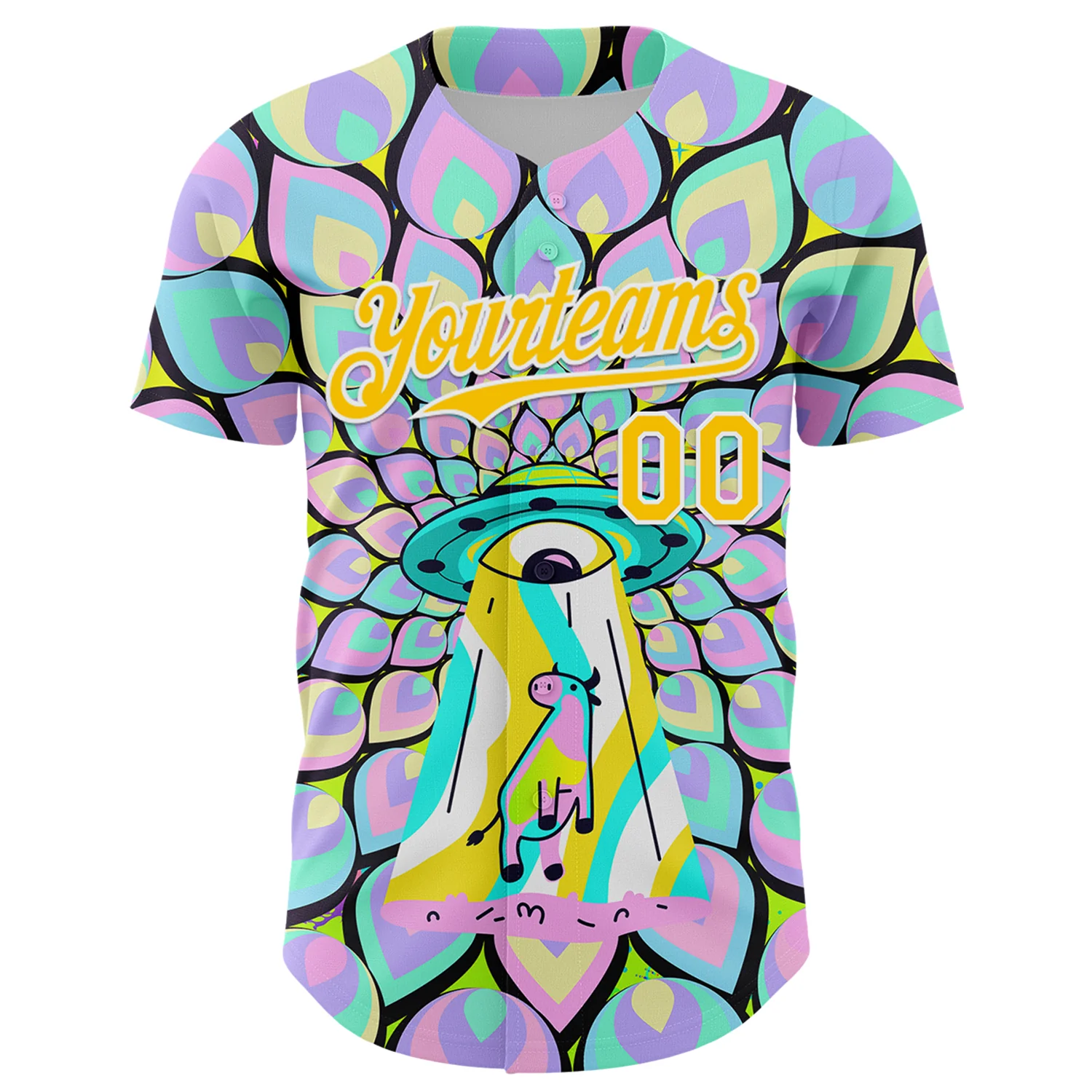 Custom Purple Yellow-White 3D Pattern Design Trippy Magic Mushrooms Alien Authentic Baseball Jersey