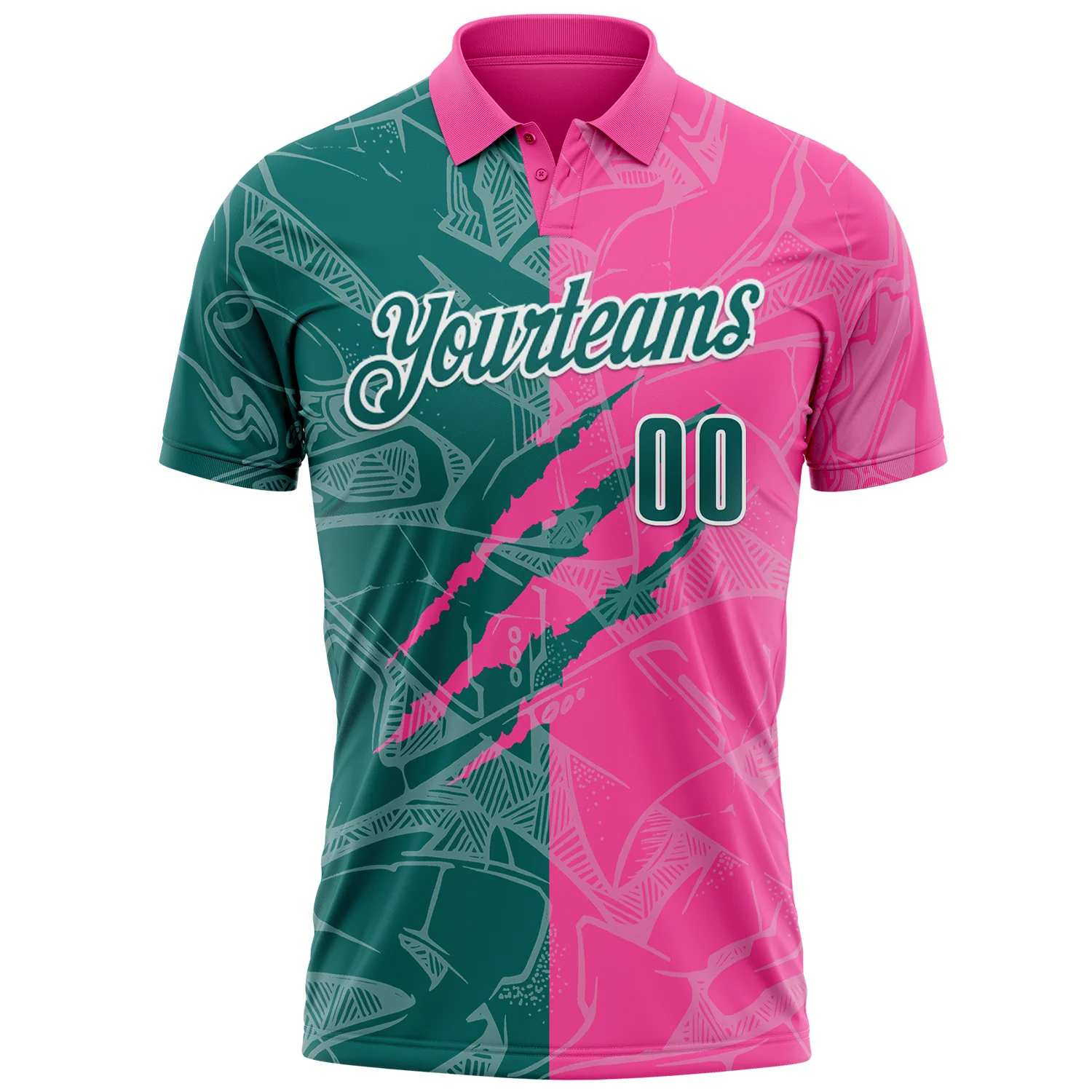 Custom Graffiti Pattern Teal Pink-White 3D Scratch Performance Polo Shirt