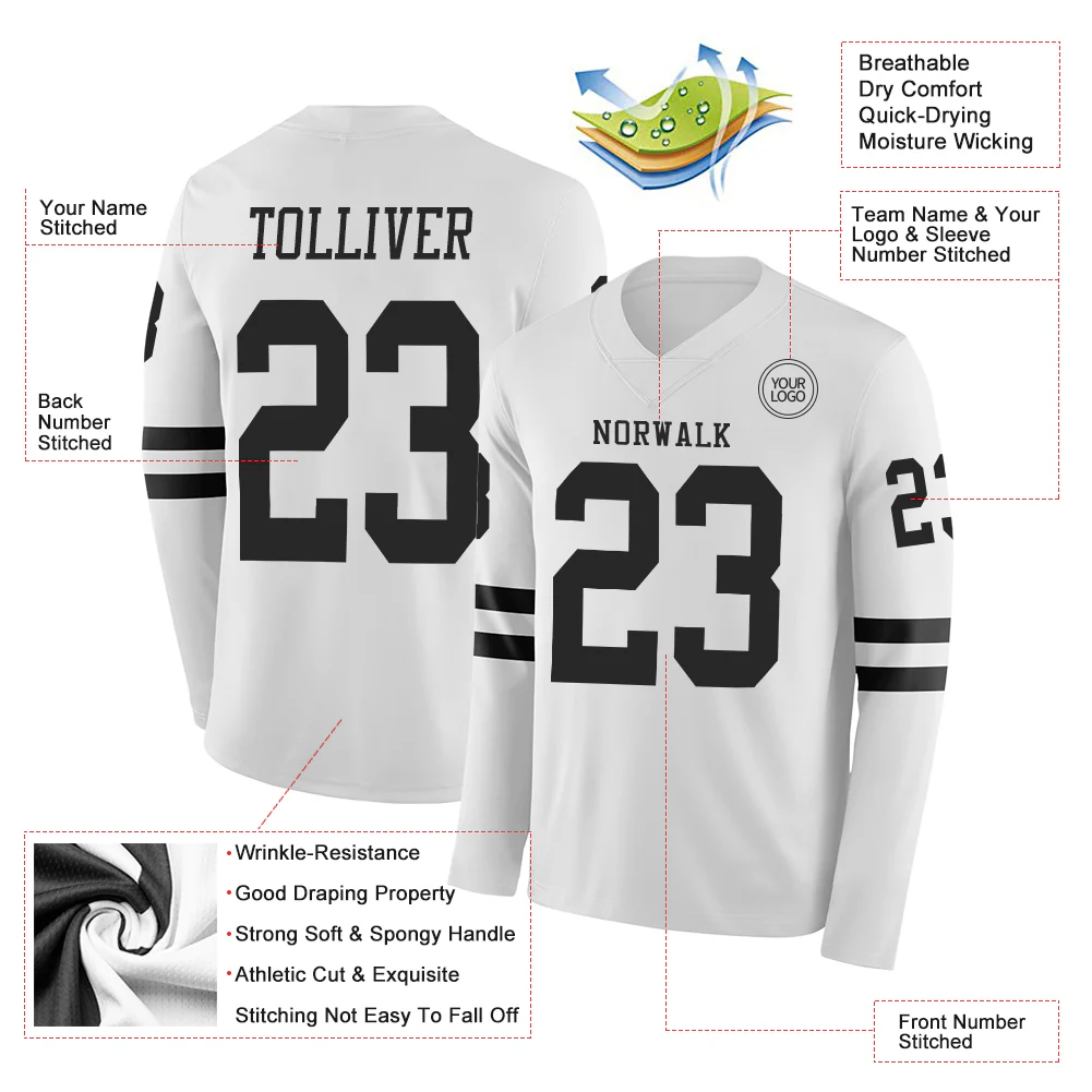 Custom White Black Long Sleeve Authentic Football Jersey