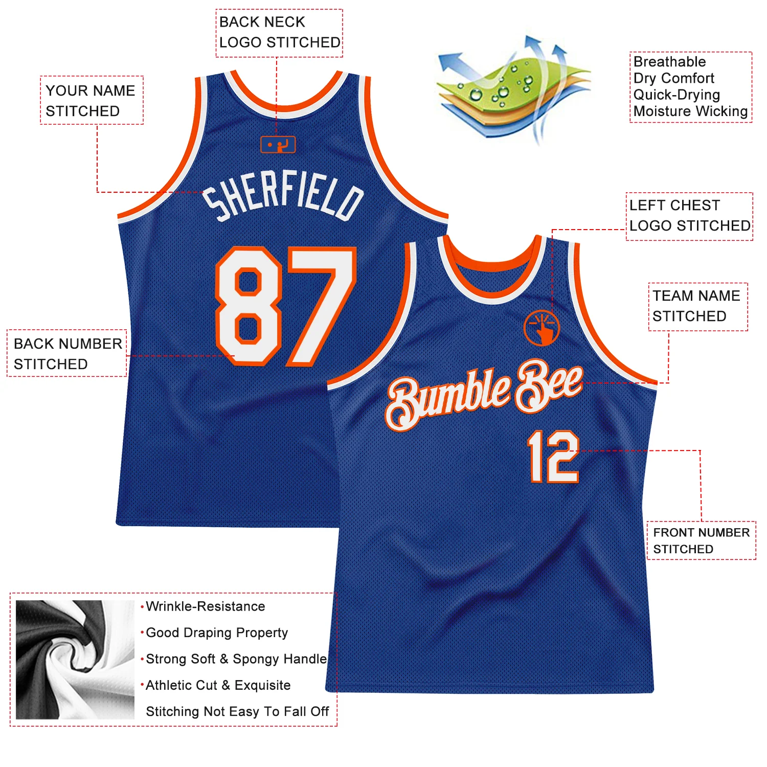 Custom Royal White-Orange Authentic Throwback Basketball Jersey
