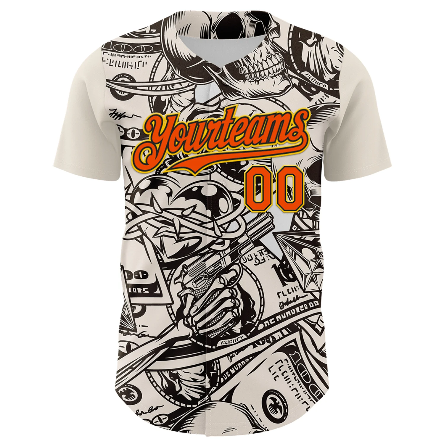 Custom White Orange Black-Yellow 3D Pattern Design Rave Party Vintage Cash Money Authentic Baseball Jersey