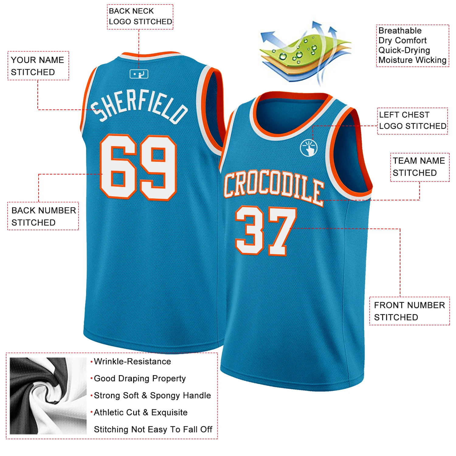 Custom Panther Blue White-Orange Authentic Basketball Jersey