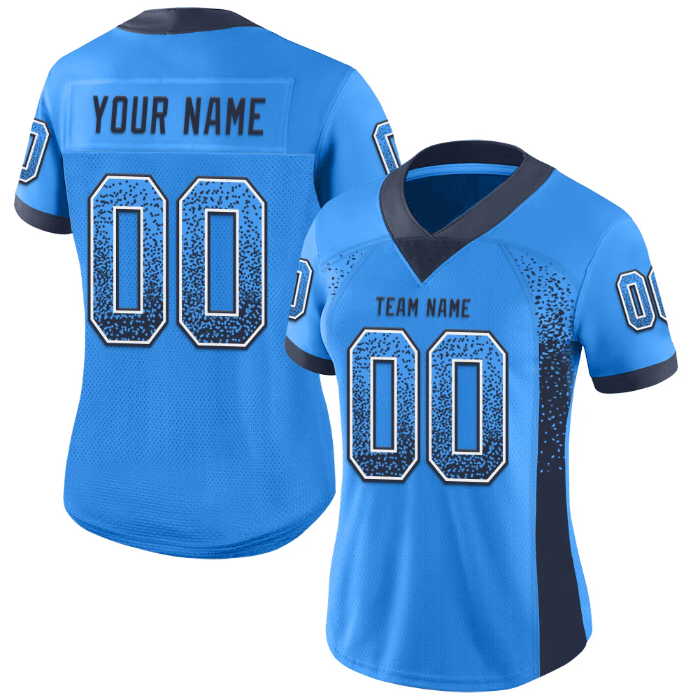 Custom Powder Blue Navy-White Drift Fashion Football Jersey