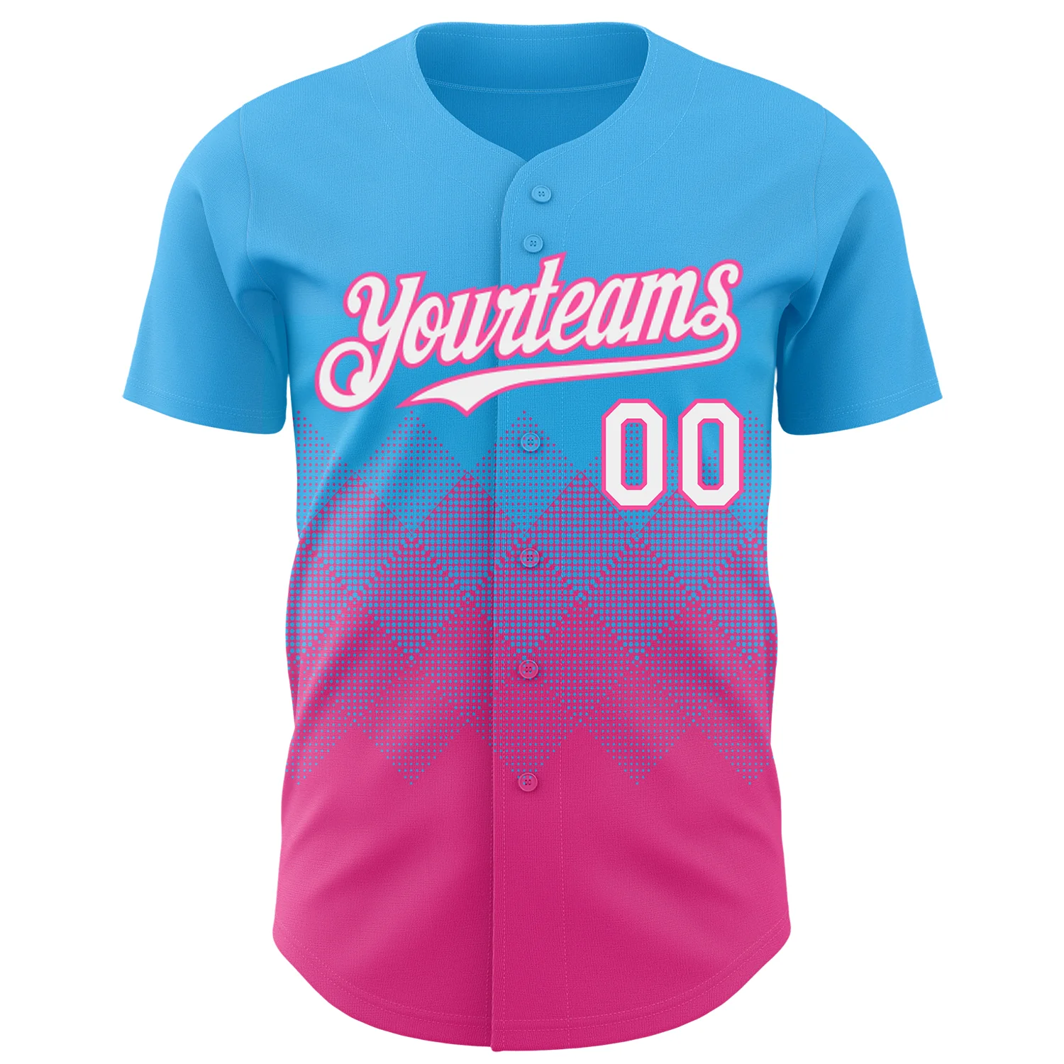 Custom Sky Blue White-Pink 3D Gradient Square Shape Authentic Baseball Jersey