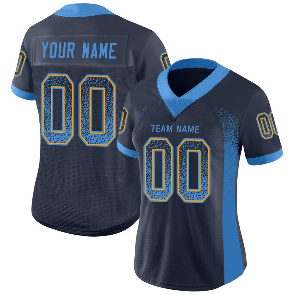 Custom Navy Powder Blue-Gold Drift Fashion Football Jersey