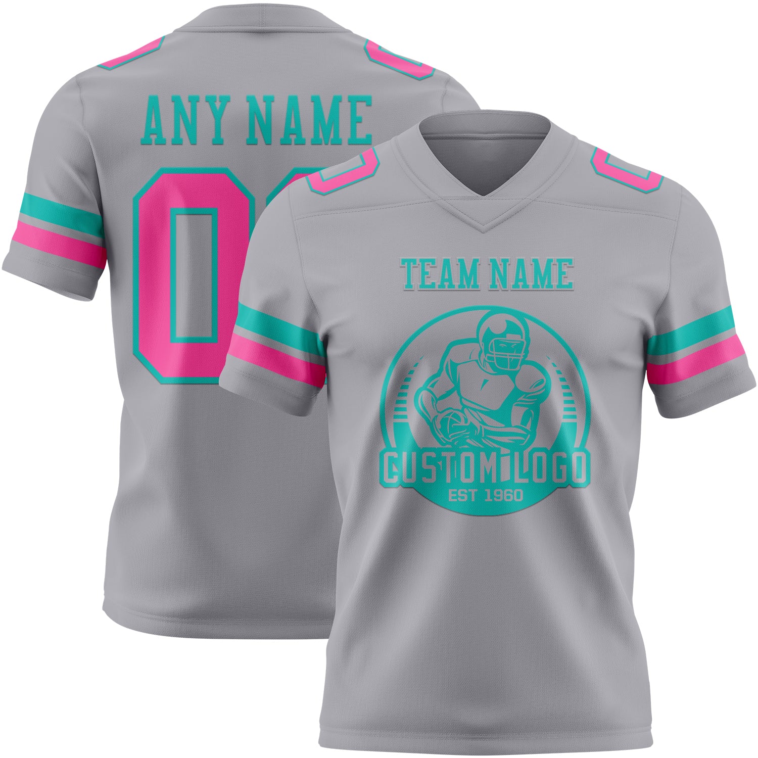 Custom Gray Pink-Aqua Authentic Football Jersey