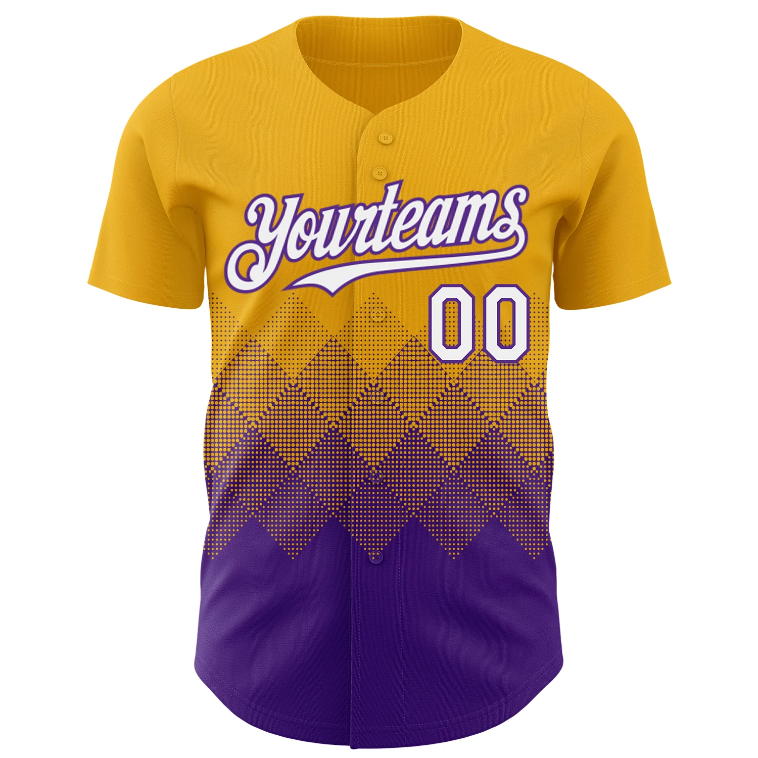 Custom Gold White-Purple 3D Gradient Square Shape Authentic Baseball Jersey