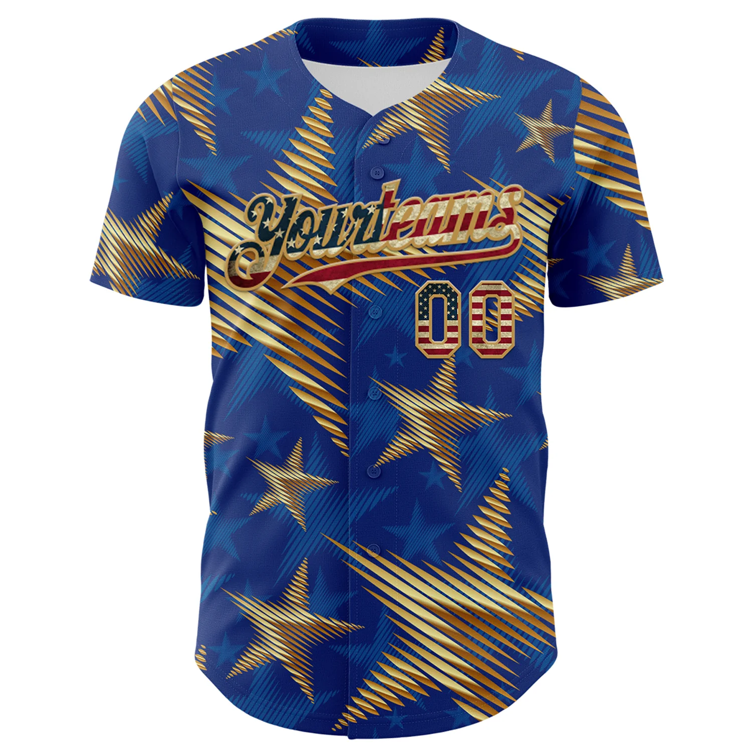 Custom Royal Vintage USA Flag Old Gold-Red 3D American Flag America-Inspired Stars Authentic Baseball Jersey