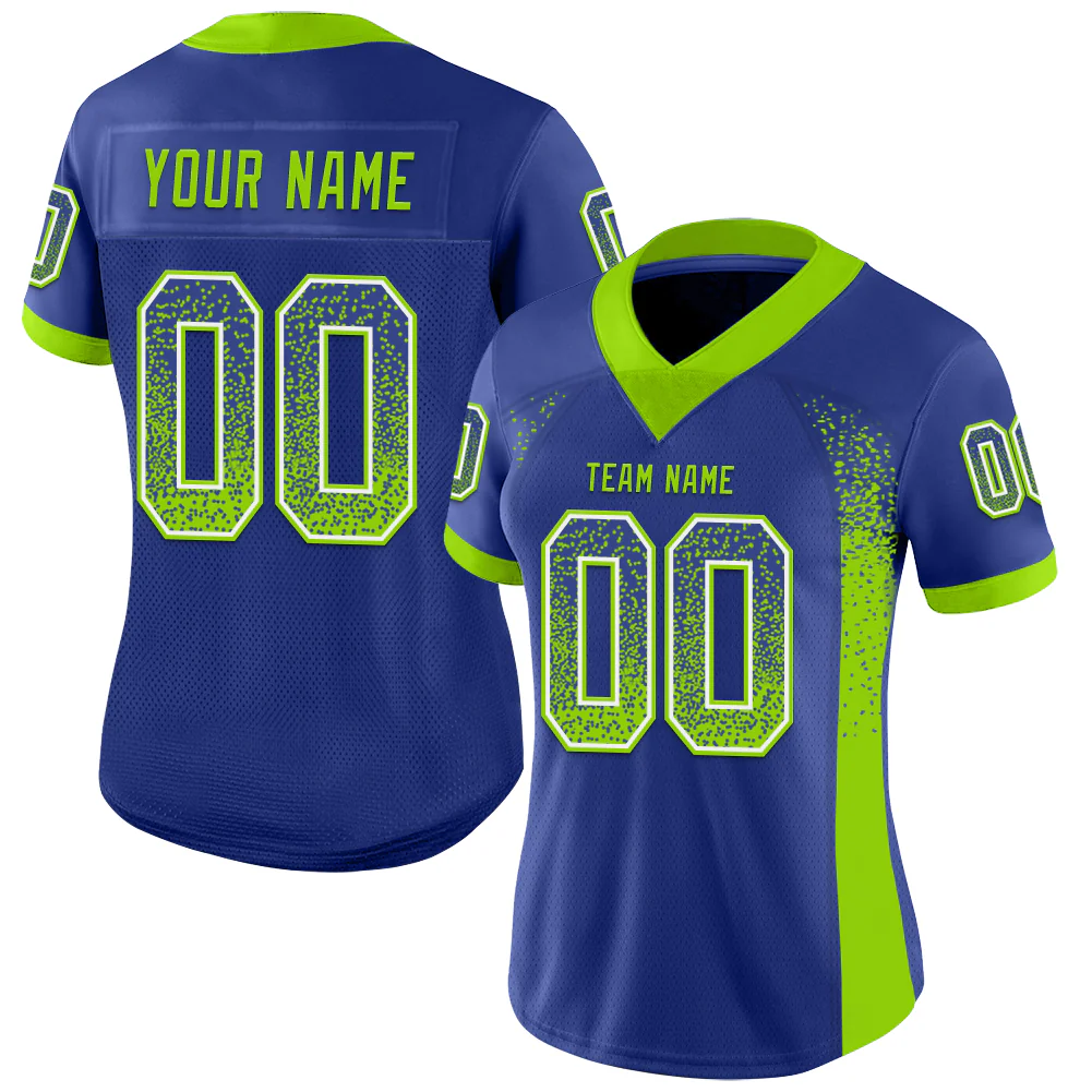 Custom Royal Neon Green-White Drift Fashion Football Jersey