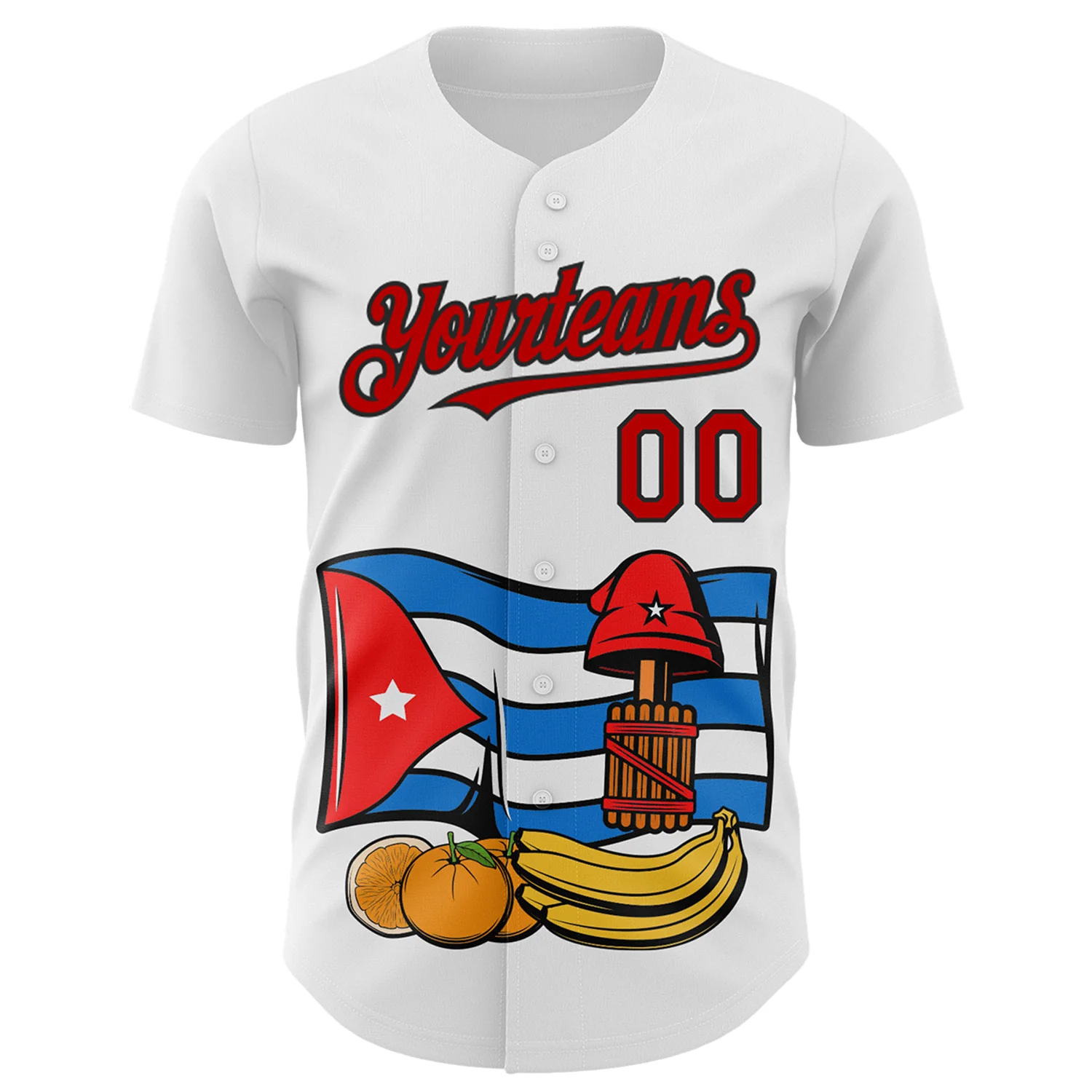 Custom White Red-Black 3D Cuba Cuban Flag Authentic Baseball Jersey