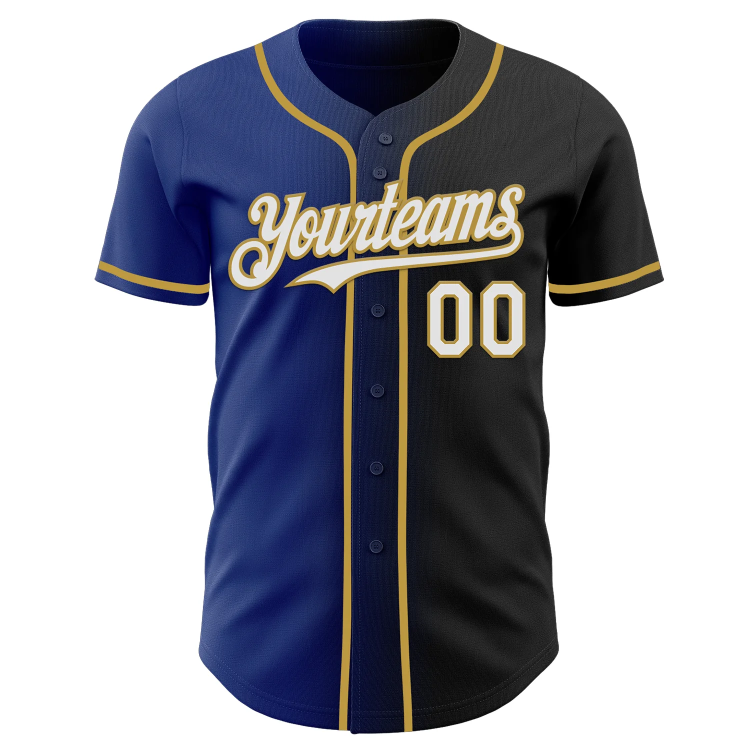 Custom Black White Royal-Old Gold Authentic Gradient Fashion Baseball Jersey