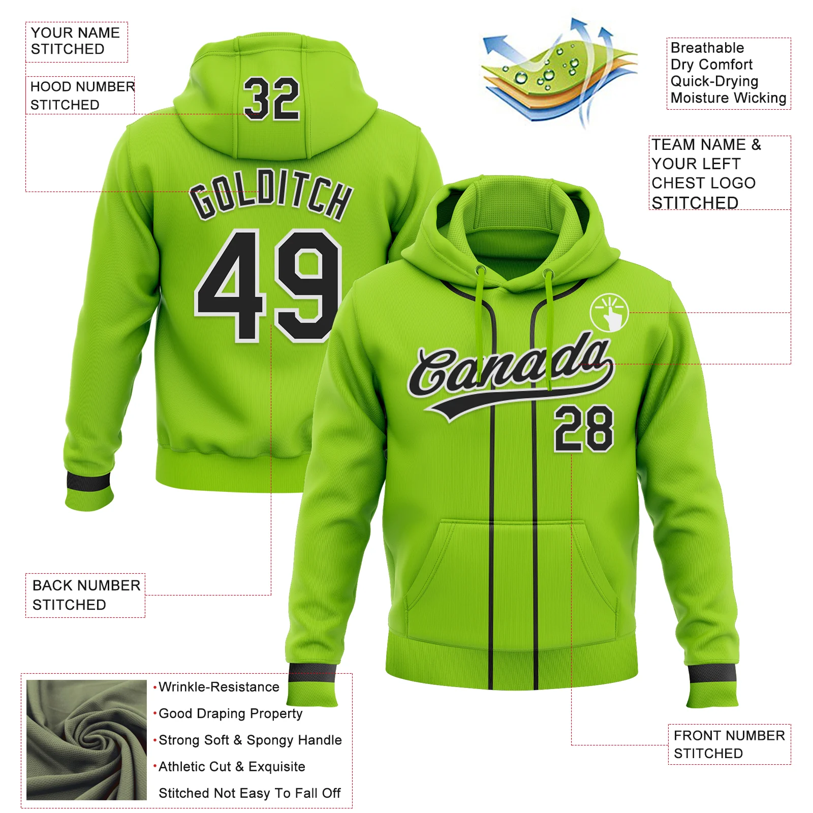 Custom Stitched Neon Green Black-White Baseball Pullover Sweatshirt Hoodie