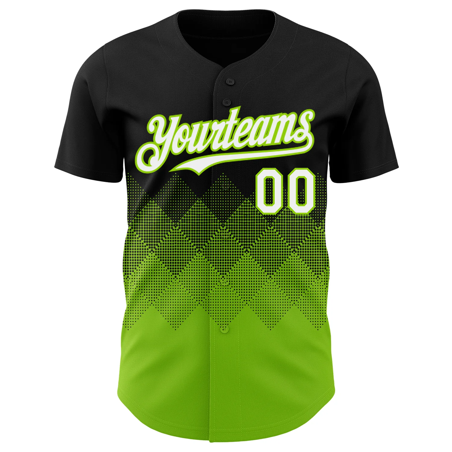 Custom Black White-Neon Green 3D Gradient Square Shape Authentic Baseball Jersey