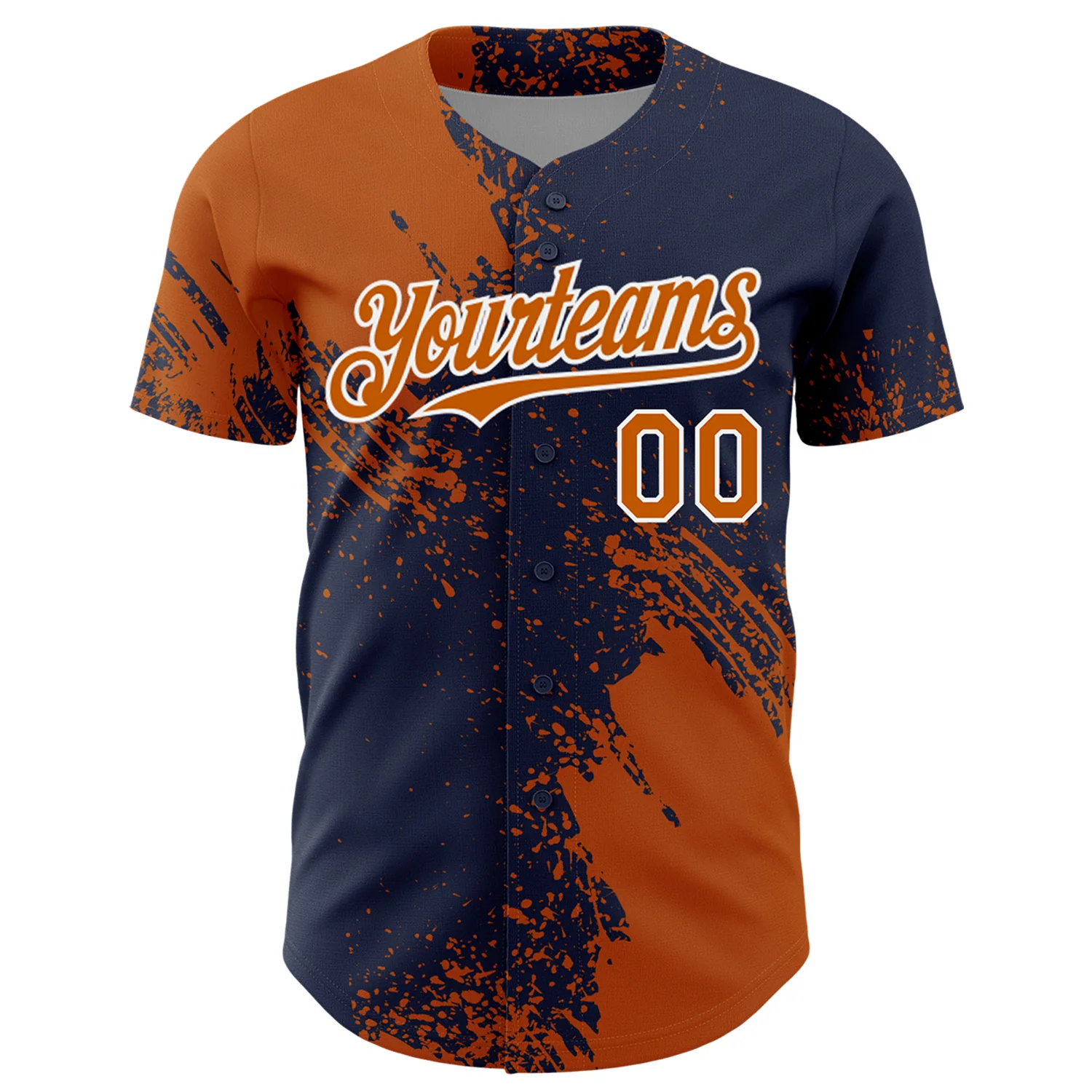 Custom Texas Orange Navy-White 3D Pattern Design Abstract Brush Stroke Authentic Baseball Jersey