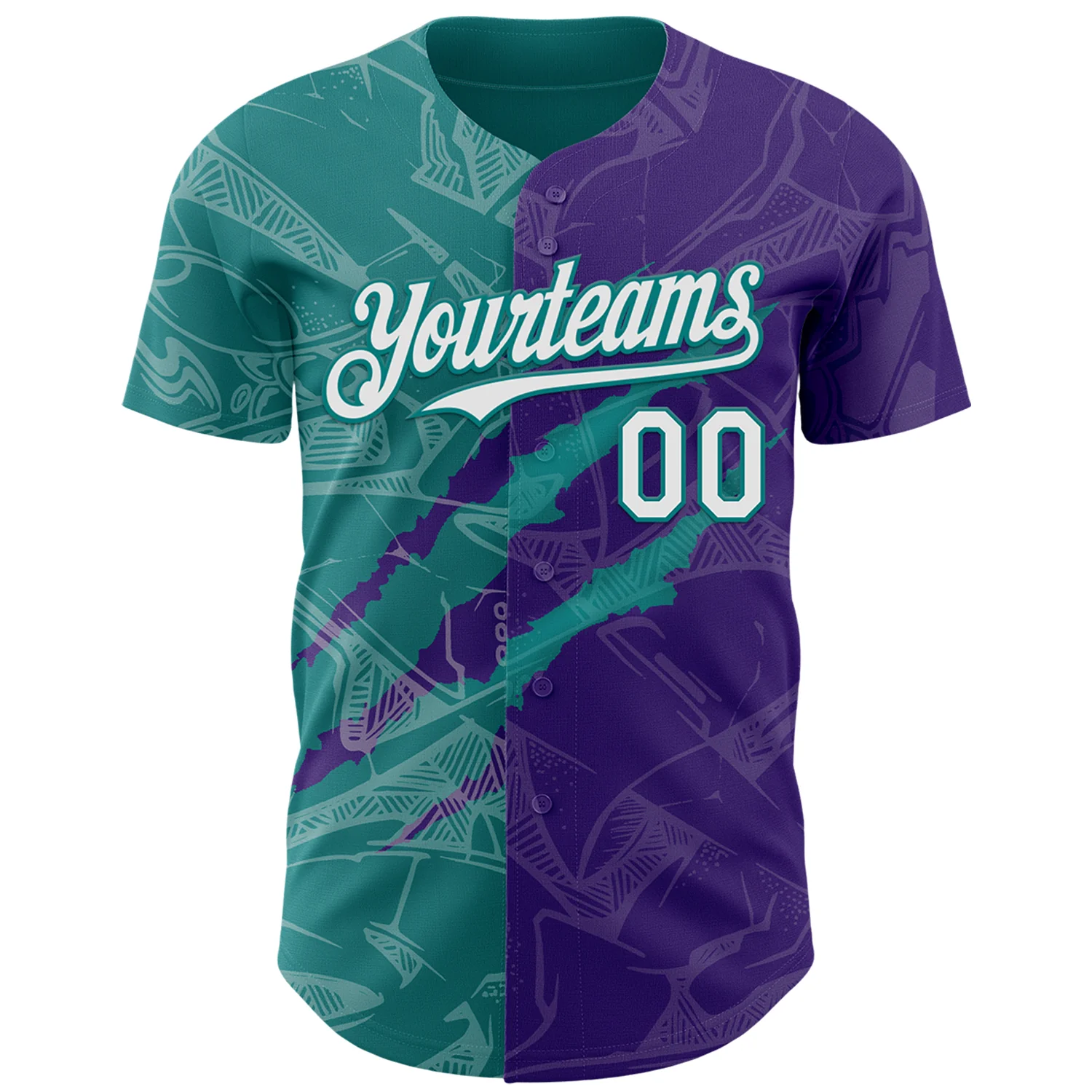 Custom Graffiti Pattern White Purple-Teal 3D Scratch Authentic Baseball Jersey