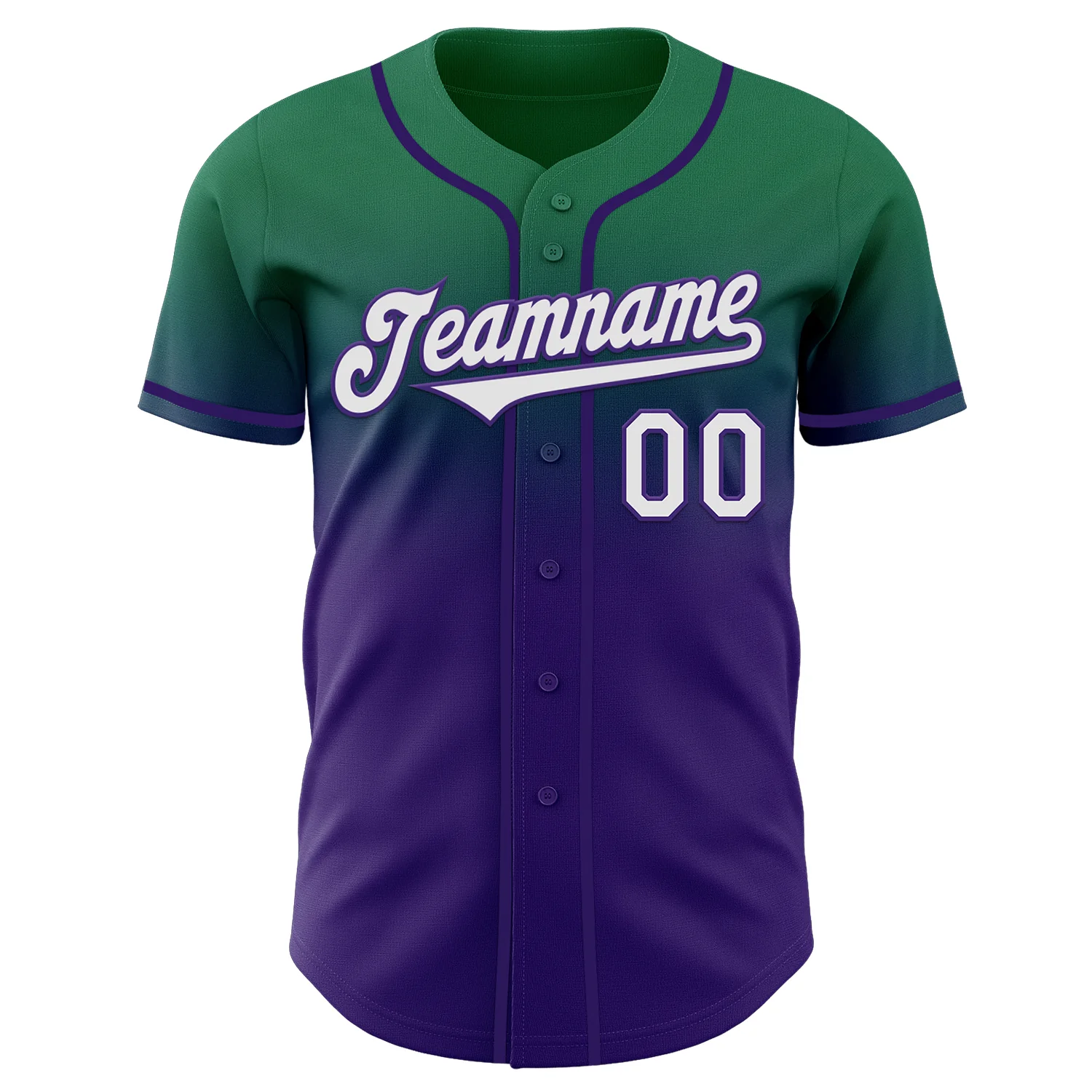 Custom Kelly Green White-Purple Authentic Fade Fashion Baseball Jersey