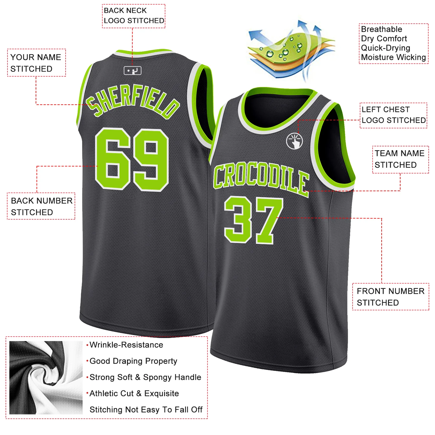 Custom Steel Gray Neon Green-White Authentic Basketball Jersey